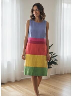 John Roberts Colorblock Sleeveless Linen Sheath Dress Size 14